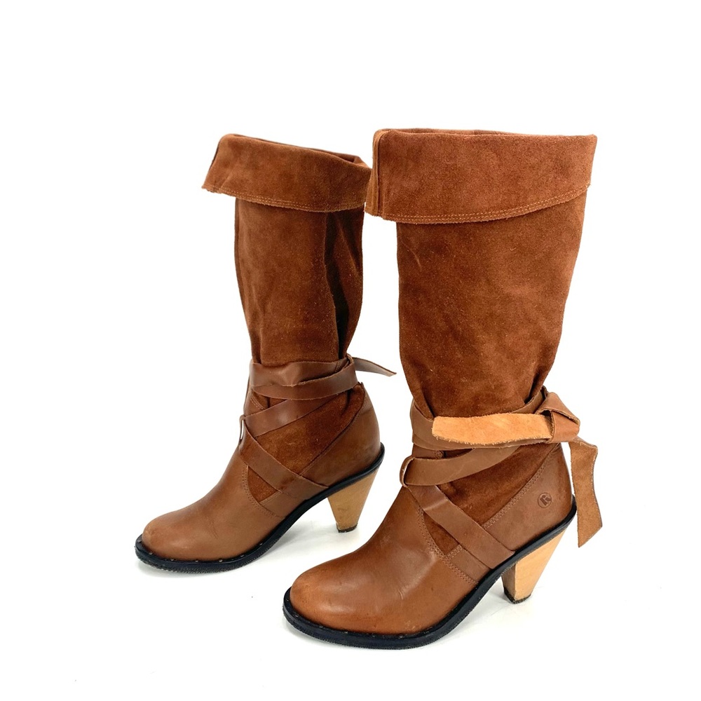 Slouch Boots Heels Brown Suede Leather Report Lace Up Size 6.5 - Picture 3 of 11